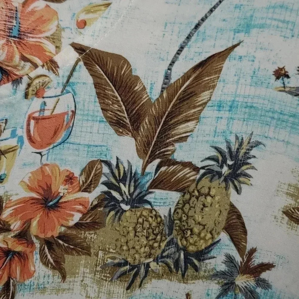 The Foundry Mens Hawaiian Button Up Floral Pineapple Short Sleeve Tiki Shirt 2XL - Picture 7 of 12
